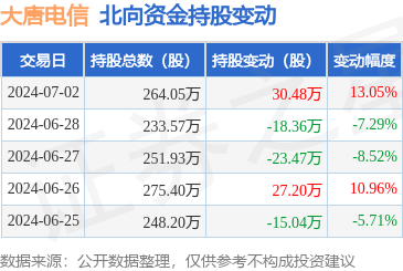 大唐電信(600198)北向資金7月2日增持30.48萬股，布局計算機軟硬件開發與銷售前景